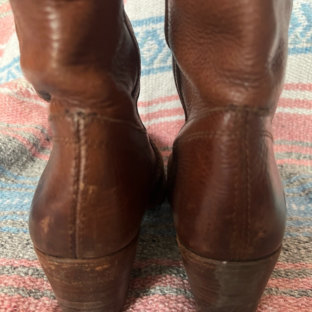 Frye Cognac Brown Leather Heeled Boots 14" Shaft - Picture 6 of 13